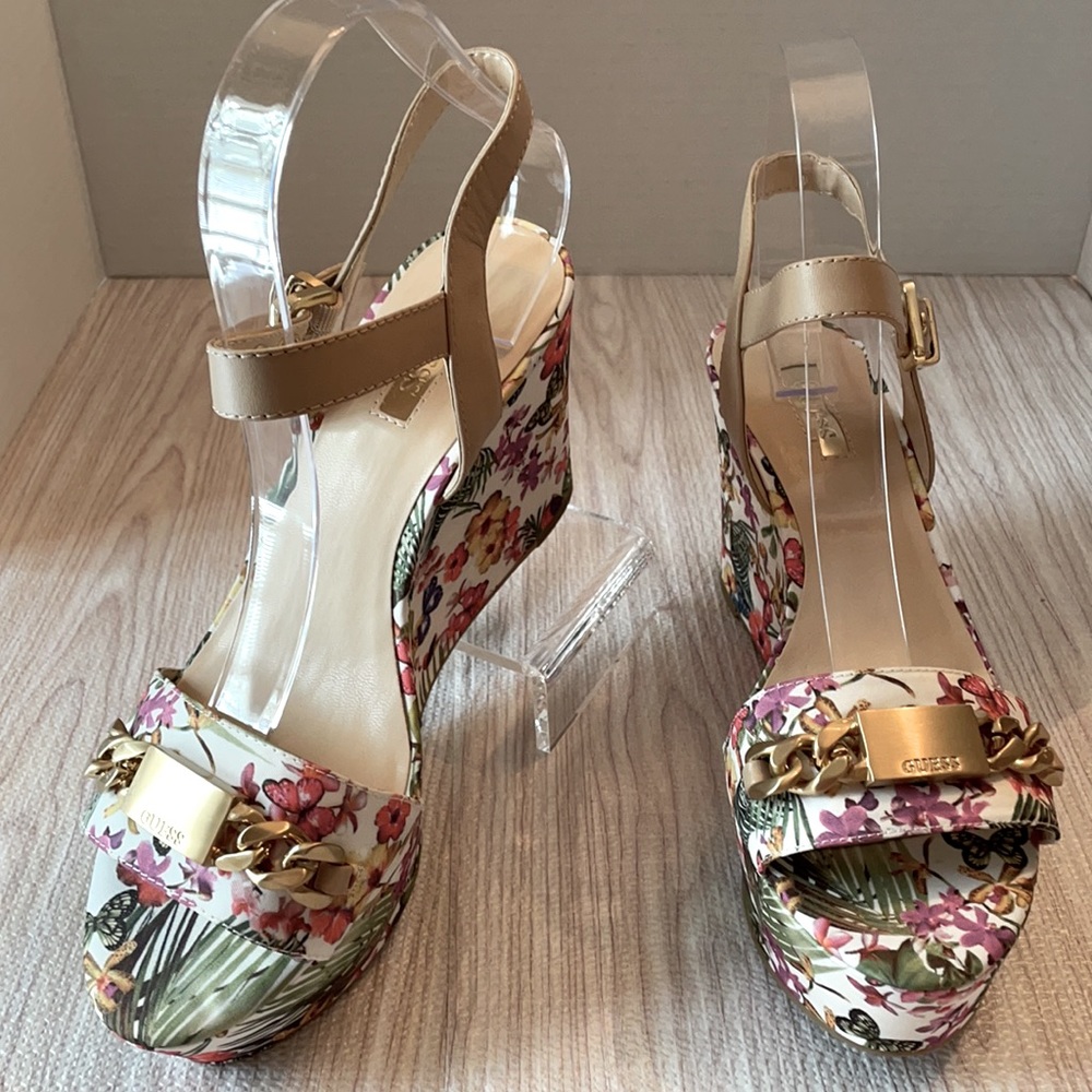 Guess multi flower butterfly ankle strap sandals